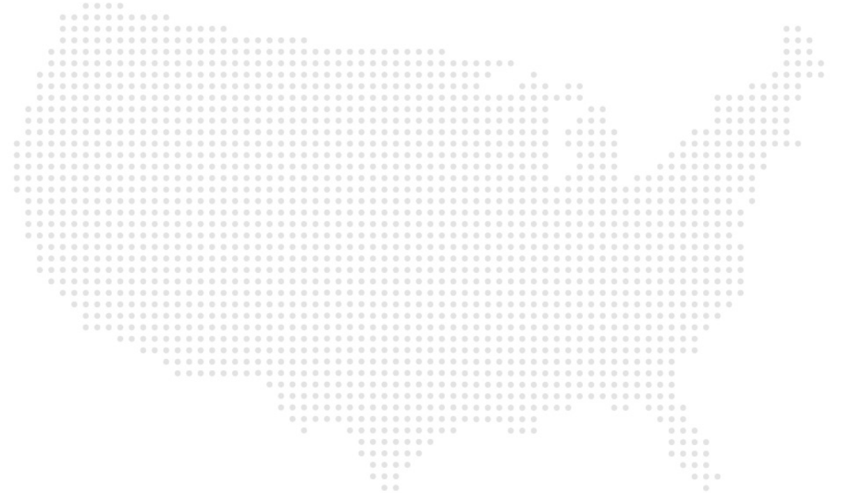 A decorative illustration of a bunch of dots that are aligned in rows to the shape of the United States of America.